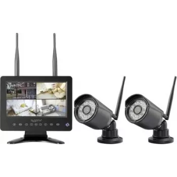 Sygonix belaidis vaizdo stebėjimo kamerų rinkinys su 2 kameromis, 1280 x 720 taškų, 2,4 GHz, 7 colių monitoriumi, IP66, naktinio matymo funkcija, dvipusiu ryšiu, microSD iki 128 GB SY-6330454