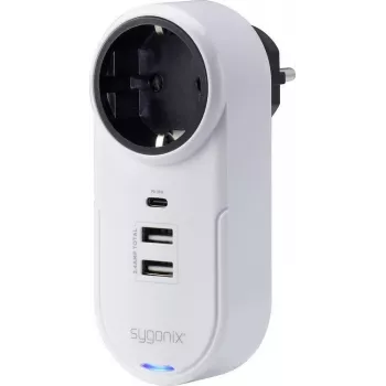 Sygonix SY-4512996 tarpinis kištukas su USB, baltas