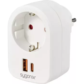 Sygonix SY-6713236 maitinimo lizdo adapteris su 2 USB prievadais, Type F, 3680 W, baltas