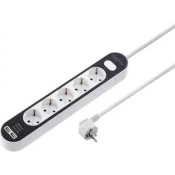Sygonix SY-4538276 5 vietų maitinimo juosta su apšviestu jungikliu, 1,5 m kabeliu, balta/juoda
