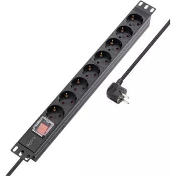 Sygonix SY-5799002 19 colių 8 lizdų Schuko montuojamas į stelažą maitinimo laidas, 1U, juodas