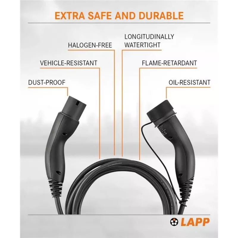 LAPP Type 2 EV įkrovimo kabelis Mode 3 11 kW 3 fazių 16 A 3 m juodas 75747