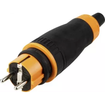 Sygonix SY-6618478 Schuko įžeminimo kontaktinis kištukas TPE PC 250 V/AC juodas oranžinis IP44
