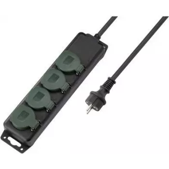 SYGONIX SY-5145340 elektros skirstytuvas be jungiklio, 3 Schuko lizdai, 1,5 m laidas, juodas/žalias