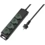 SYGONIX SY-5145340 elektros skirstytuvas be jungiklio, 3 Schuko lizdai, 1,5 m laidas, juodas/žalias