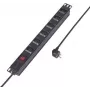Sygonix SY-6736982 19 colių 6 vietų Schuko PDU maitinimo juosta, 1U stovo montavimas, 2 m kabelis, juoda