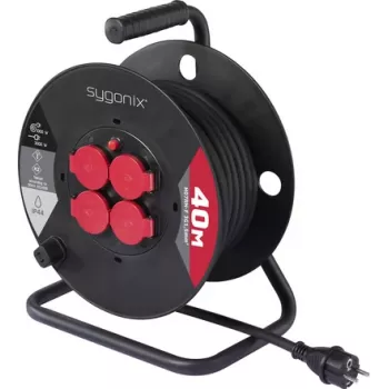 Sygonix SY-10236132 būgninis prailgintuvas 25 m H05VV-F 3G1.5 su 4 Schuko lizdais, juodas
