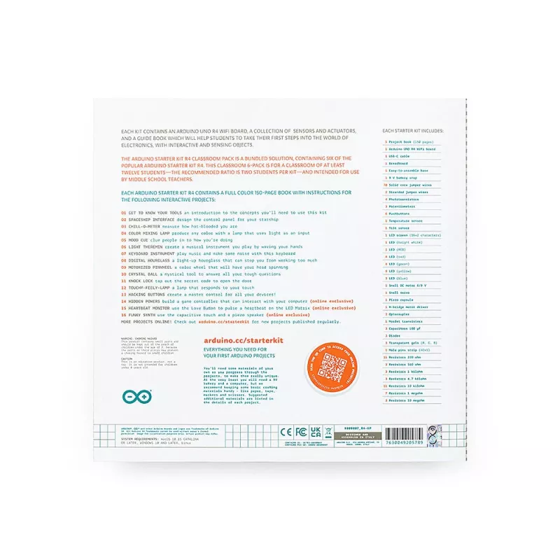 Arduino Starter Kit R4 Classroom Pack, 6 x Arduino Starter Kit R4, grupei nuo 12 žmonių (K000007_R4-6P)