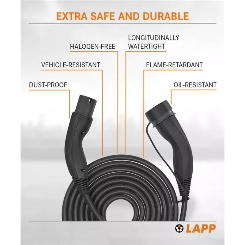 LAPP MOBILITY savaime susivyniojantis Type 2 elektromobilio įkrovimo kabelis, 22 kW, 3 m, juodas (75749)