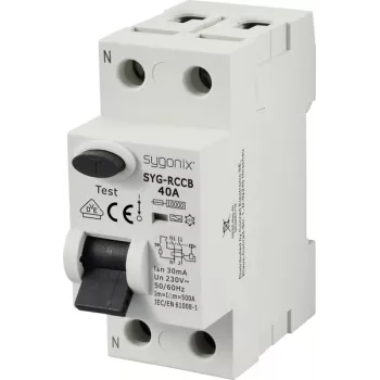 Sygonix SY-6438016 liekamosios srovės automatinis jungiklis (RCCB) 1P+N, A tipo, 40A, 30mA, 10kA, 230V AC