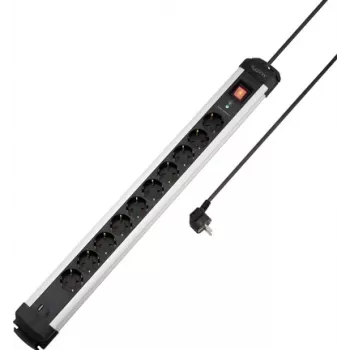 Sygonix SY-6807136 10 vietų apsaugos nuo viršįtampių ilgintuvas, Schuko, 1,5 m kabelis, juodas/sidabrinis