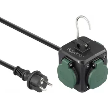 Sygonix SY-6903362 maitinimo juosta kubas su 4 kintamosios srovės lizdais ir 2 USB prievadais, juoda/žalia