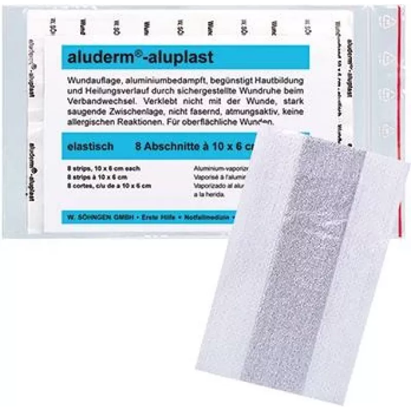 SÖHNGEN aluderm®-aluplast elastingas pleistras žaizdų tvarsčiai, 6 cm x 1 m, sterilus, atskirai supakuoti segmentai