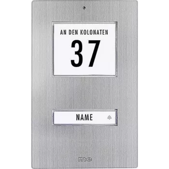 M-E MODERN-ELECTRONICS KT 1-EG durų skambučio plokštė, nerūdijantis plienas, 1 mygtukas, IP44, baltas LED