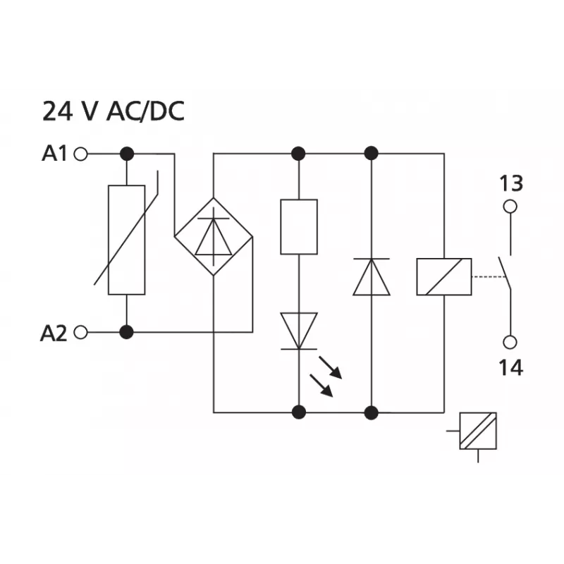 METZ CONNECT KRA-M4/1 sąsajos relės modulis, 1 perjungiamasis kontaktas, 24 V AC ritė, baltas 11061313
