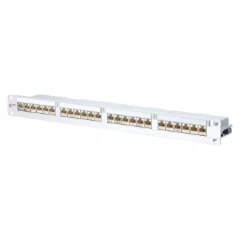 METZ CONNECT 130856-E-90 24 prievadų Cat.6A ekranuotas pach panelis, 1U, baltas
