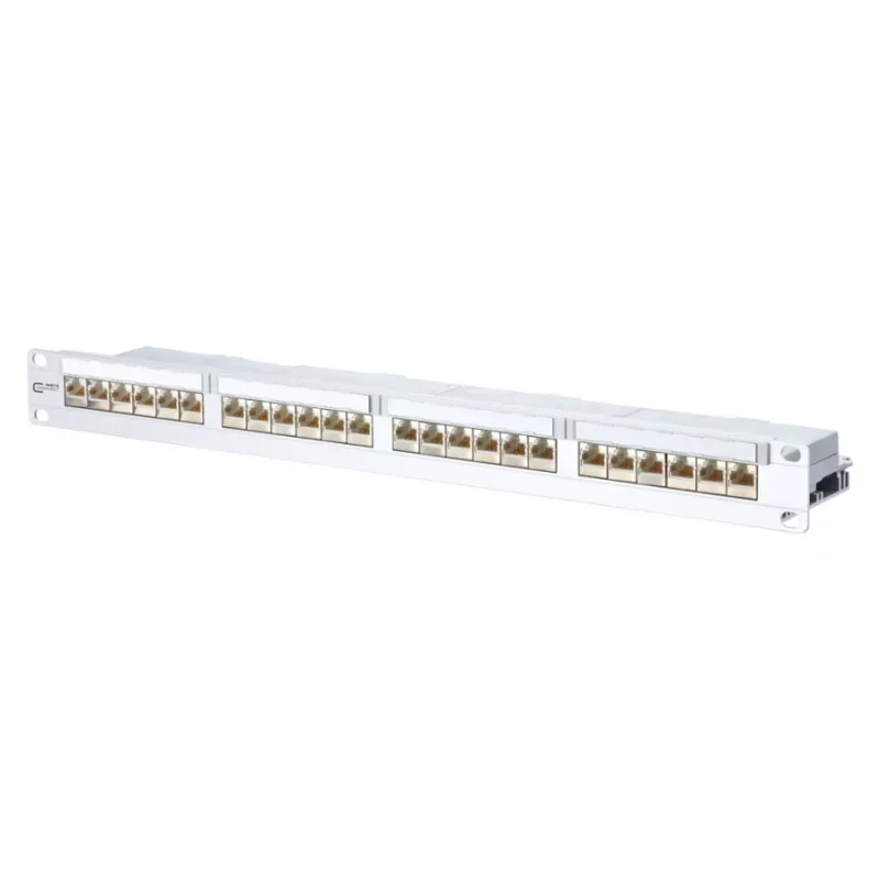 METZ CONNECT 130856-E-90 24 prievadų Cat.6A ekranuotas pach panelis, 1U, baltas
