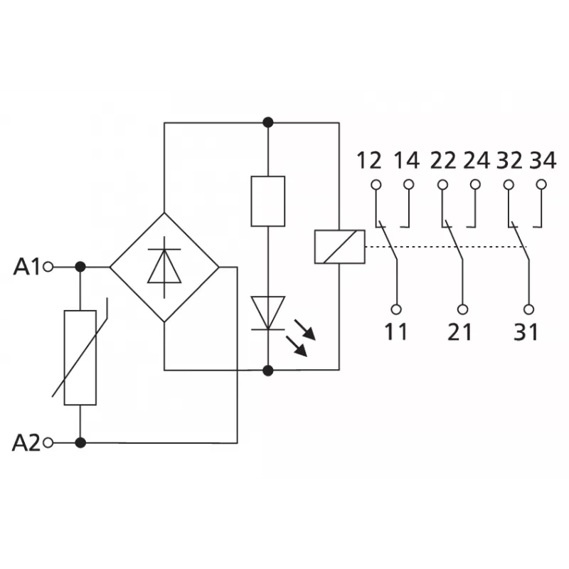 METZ CONNECT KRA-S12/21-21-21 sujungimo relė, 24 V AC ritė, 3 perjungimo kontaktai, balta 11060913