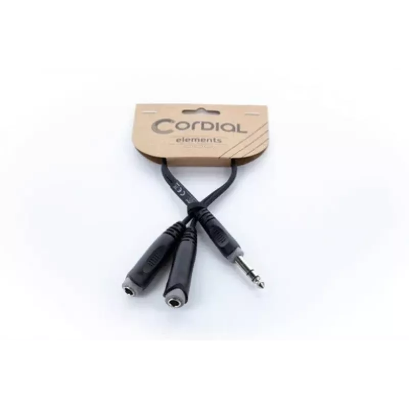Cordial 14882 6,3 mm stereo jack Y-adapterio kabelis, 1x vyriškas į 2x moteriškus, 0,3 m, juodas PVC