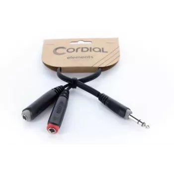 Cordial 14890 Audio Y-Adapter Cable 6.3mm Stereo Jack Plug to 2x 6.3mm Mono Jack Socket 0.30m Black PVC Twin Cable