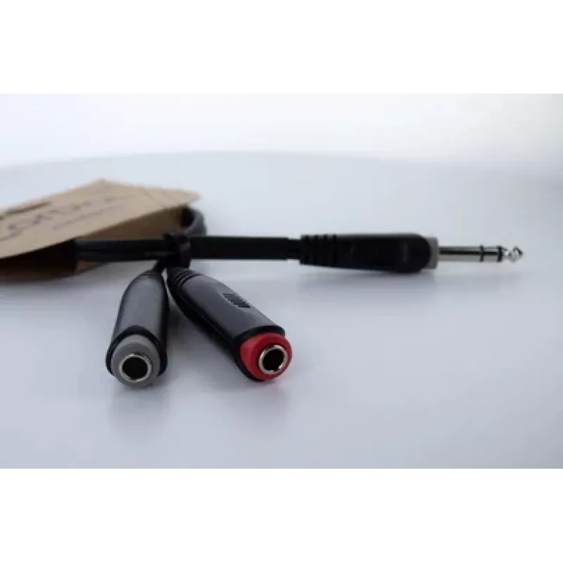 Cordial 14890 Audio Y-Adapter Cable 6.3mm Stereo Jack Plug to 2x 6.3mm Mono Jack Socket 0.30m Black PVC Twin Cable