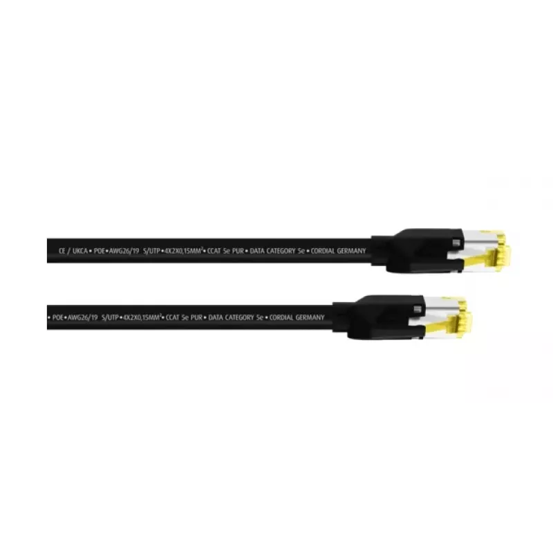 Cordial 15537 CAT 5e S/UTP komutacinis kabelis, RJ45, 3 m, juodas PUR apvalkalas