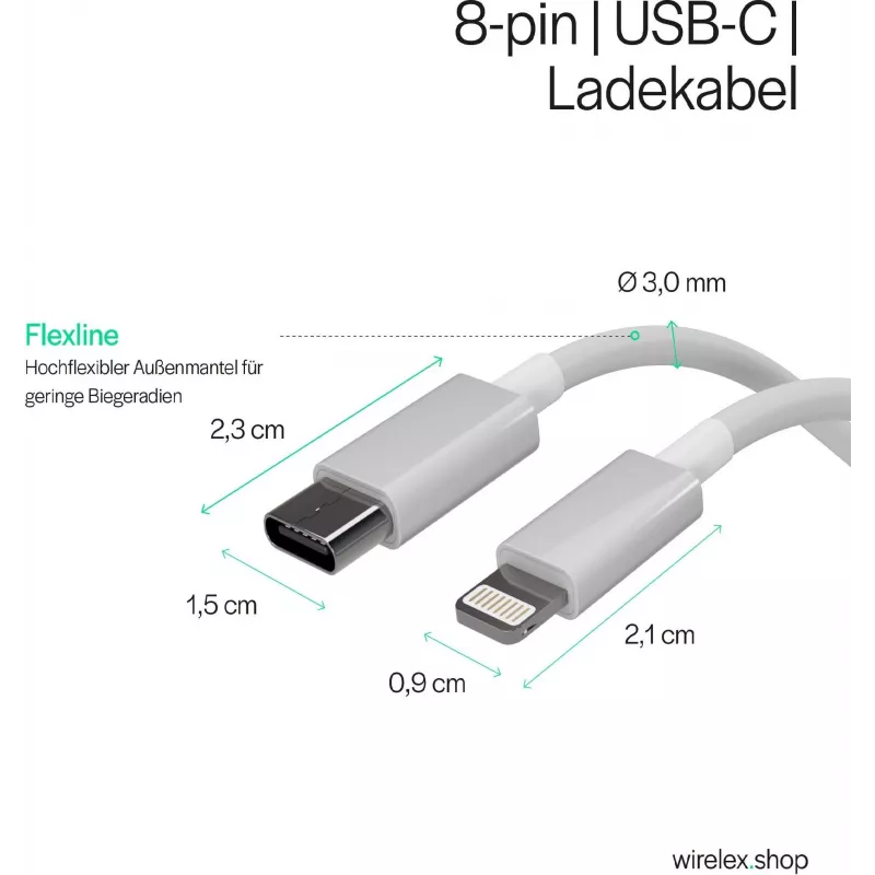 Flexline USB-C į Lightning PD įkrovimo kabelis 2m baltas FL31-13053