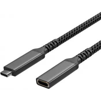 S CONN Flexline USB-C prailginimo kabelis, USB-C male to USB-C female, USB 3.2 Gen 2, 100W PD, 4K@60Hz, tekstilinis pintas, 1,5m, juodas FL31-74006