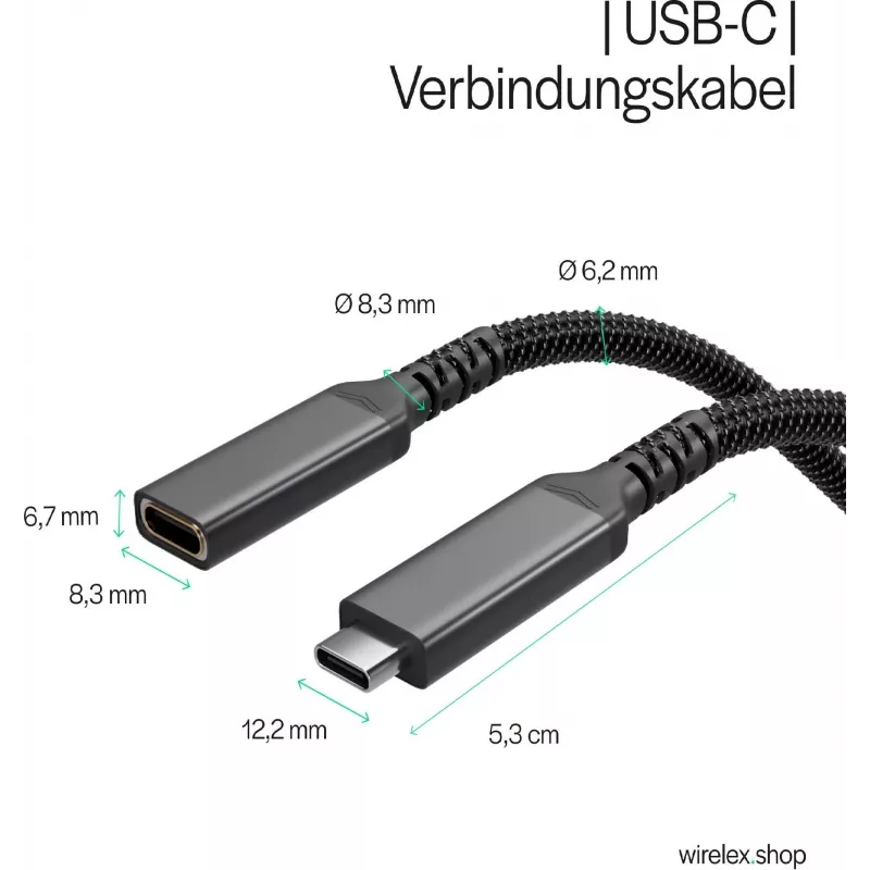 S CONN Flexline USB-C prailginimo kabelis, USB-C male to USB-C female, USB 3.2 Gen 2, 100W PD, 4K@60Hz, tekstilinis pintas, 1,5m, juodas FL31-74006