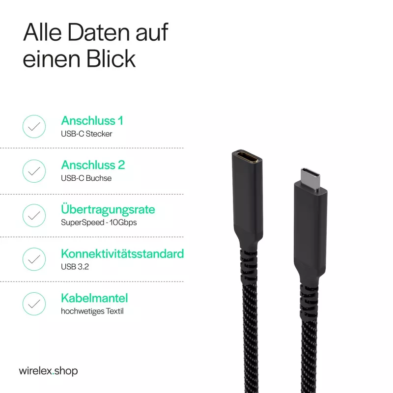 S CONN Flexline USB-C prailginimo kabelis, USB-C male to USB-C female, USB 3.2 Gen 2, 100W PD, 4K@60Hz, tekstilinis pintas, 1,5m, juodas FL31-74006