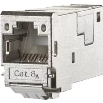 METZ CONNECT 130910-I Cat.6A ekranuotas RJ45 Keystone modulis, montavimas be įrankių, 90° kabelio įėjimas, 10G, 500MHz, cinko lydinio korpusas, sidabrinis 130910-I-90