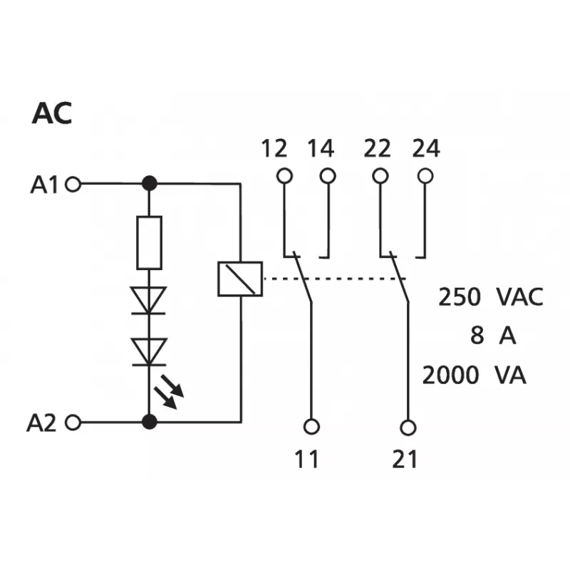 METZ CONNECT RM 21/21 230VAC sąsajos relės modulis su LED, 2 perjungimo kontaktai, DIN bėgelis 11050705