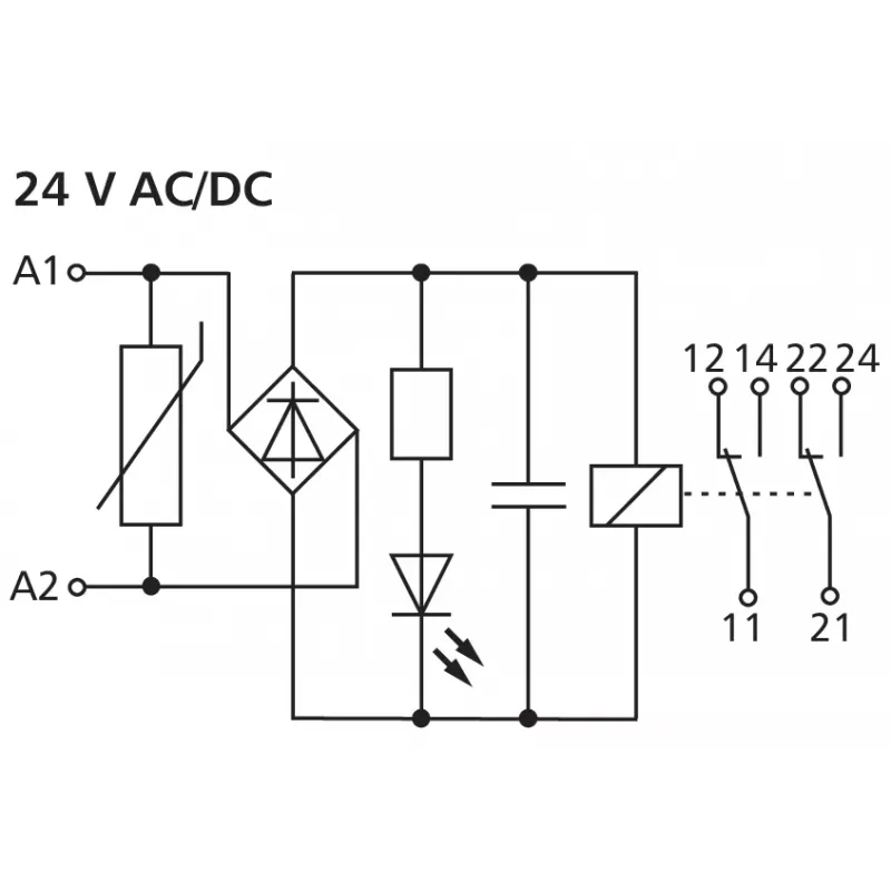 METZ CONNECT 11061913 sąsajos relės modulis, 24 V AC ritė, 1 perjungiamasis kontaktas, 6 A, baltas