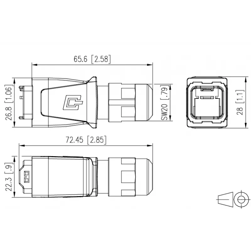 METZ BTR 14010850C0ME pramoninis IP67 V14 RJ45 kištuko korpusas, Push-Pull, tuščias