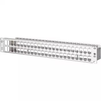 METZ CONNECT 130924-00-E-90 nerūdijančio plieno 24 portų Keystone patch panelis, 1,5U, 19 colių stovo montavimui, tuščias