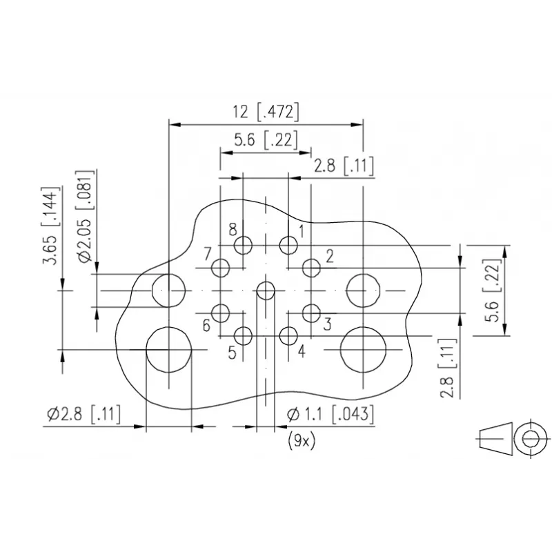 METZ MMT471A315-0004 PCB lizdas, 8 kontaktų, 2,54 mm žingsnis, THT, tiesus