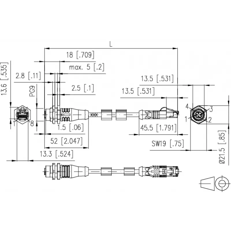 METZ CONNECT 142M4D25050 M12 pramoninis Ethernet tinklo kabelis, CAT 5e S/UTP, 5 m, žalias PUR apvalkalas, atsparus rūgštims/ozonui/UV, suderinamas su tempimo grandine