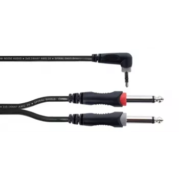 Cordial 14869 garso Y-adapterio kabelis 3,5 mm stereo lizdas į 2x 6,3 mm mono lizdą, 5 m, juodas