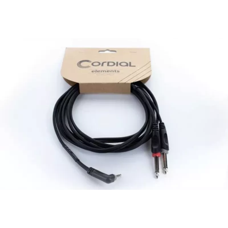 Cordial 14869 garso Y-adapterio kabelis 3,5 mm stereo lizdas į 2x 6,3 mm mono lizdą, 5 m, juodas