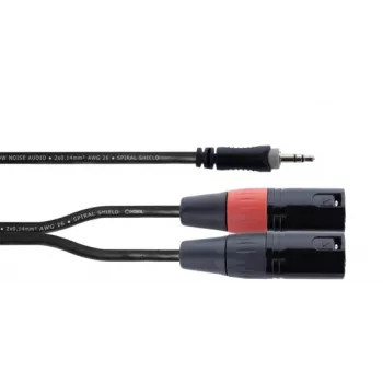 Cordial EY 1 WMM XLR Y-adapterio kabelis, 3,5 mm TRS į 2x XLR male, 1 m, OFC, spiralinis ekranavimas, juodas 14870