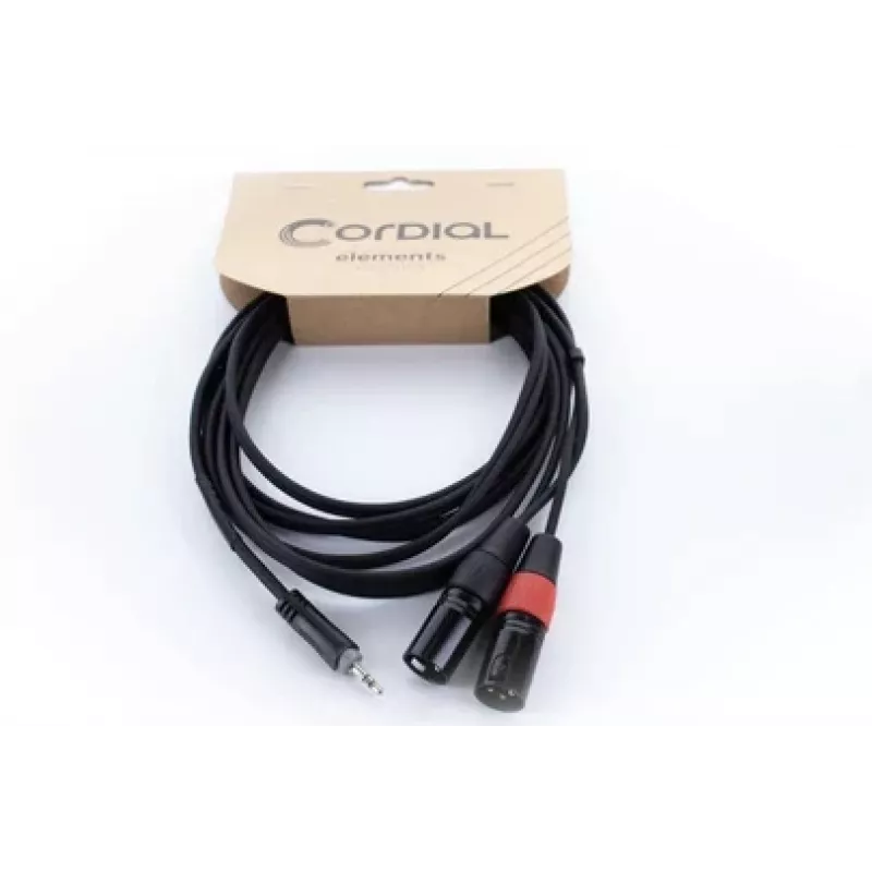 Cordial EY 1 WMM XLR Y-adapterio kabelis, 3,5 mm TRS į 2x XLR male, 1 m, OFC, spiralinis ekranavimas, juodas 14870