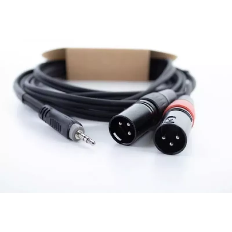 Cordial EY 1 WMM XLR Y-adapterio kabelis, 3,5 mm TRS į 2x XLR male, 1 m, OFC, spiralinis ekranavimas, juodas 14870