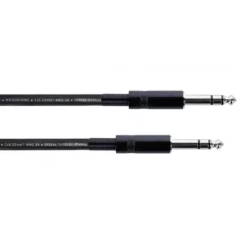 Cordial 14816 stereo jack audio kabelis 6,3mm TRS į 6,3mm TRS, 1,5m, juodas, vytos poros, PVC