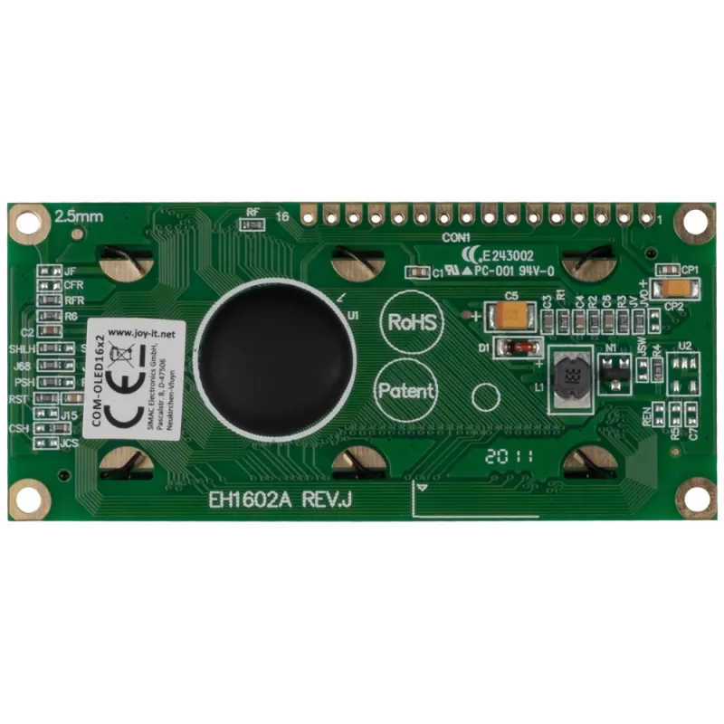 JOY-IT COM-OLED16X2 16x2 OLED ekrano modulis, baltas, I2C, SSD1306, suderinamas su Arduino ir Raspberry Pi