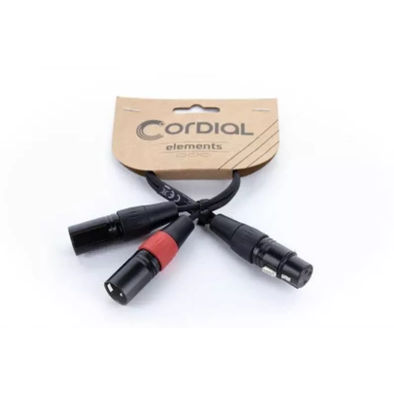 Cordial EY 0,3 m XLR Y-adapterio kabelis - 1x XLR lizdas į 2x XLR kištukus, juodas 14880