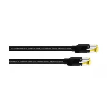 Cordial 15539 CAT 5e S/UTP RJ45 tinklo kabelis, 10 m, juodas PUR apvalkalas, Gigabit Ethernet