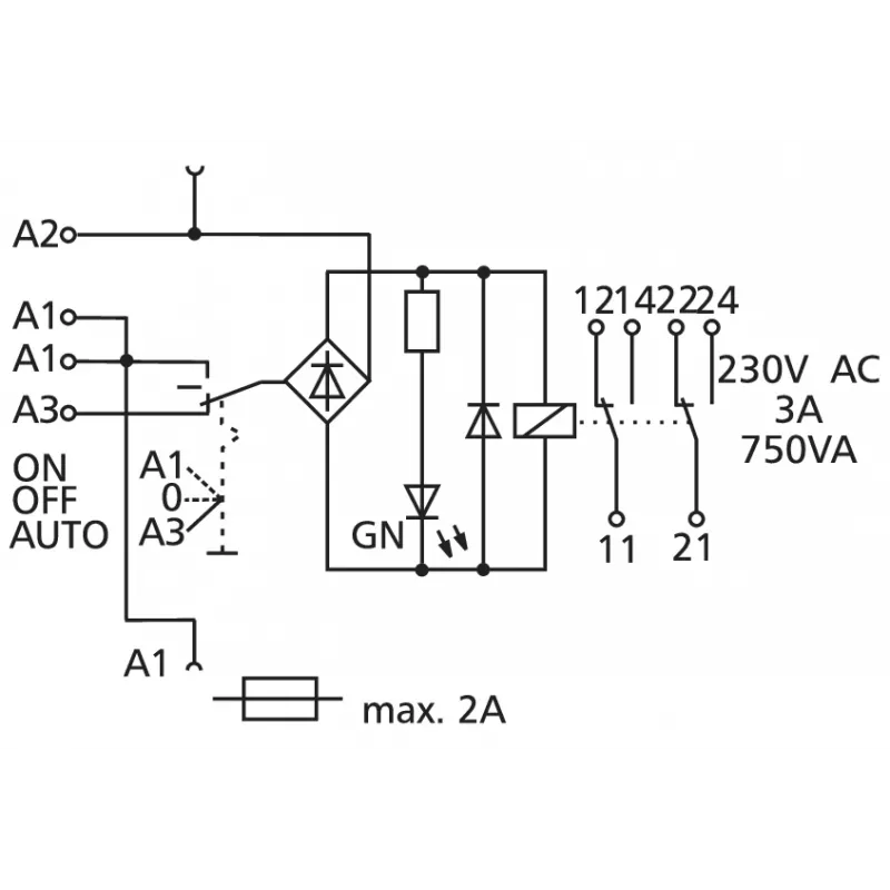 METZ CONNECT KRA-S-F10/21-21 galios relė su 2 perjungimo kontaktais, 10 A, 21 V DC, pilka, 11070713