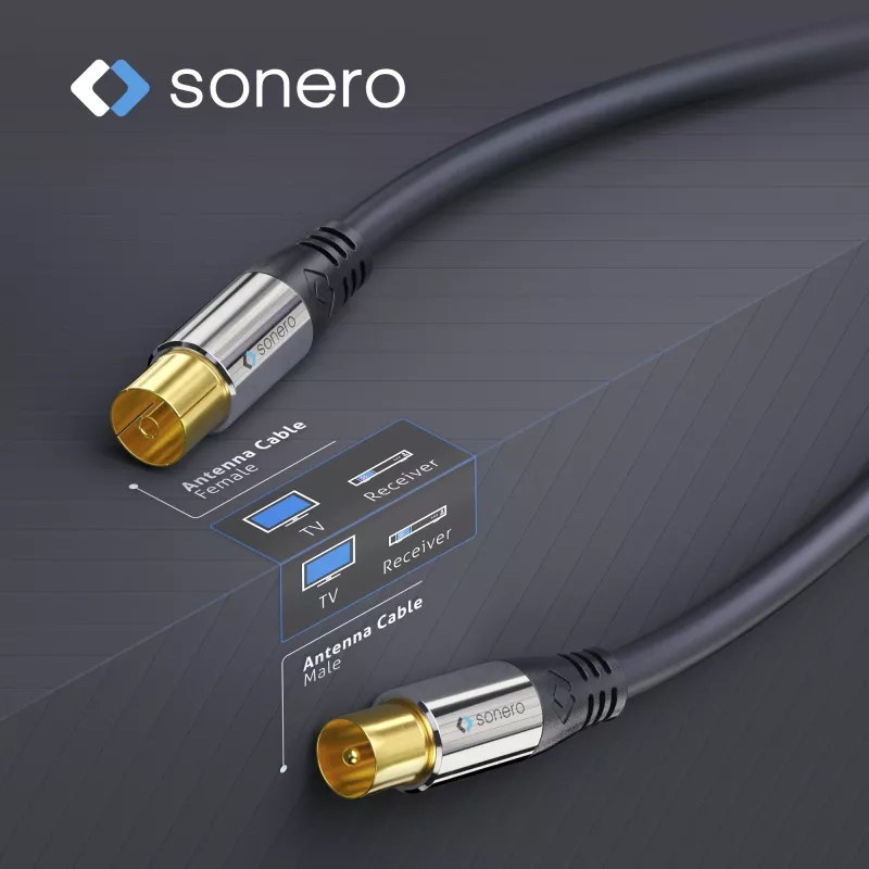 PURELINK Sonero antenos kabelis 2m S-AC000-020 Premium, koaksialinis vyriškas į moterišką, 75 Ohm, dvigubai ekranuotas, baltas