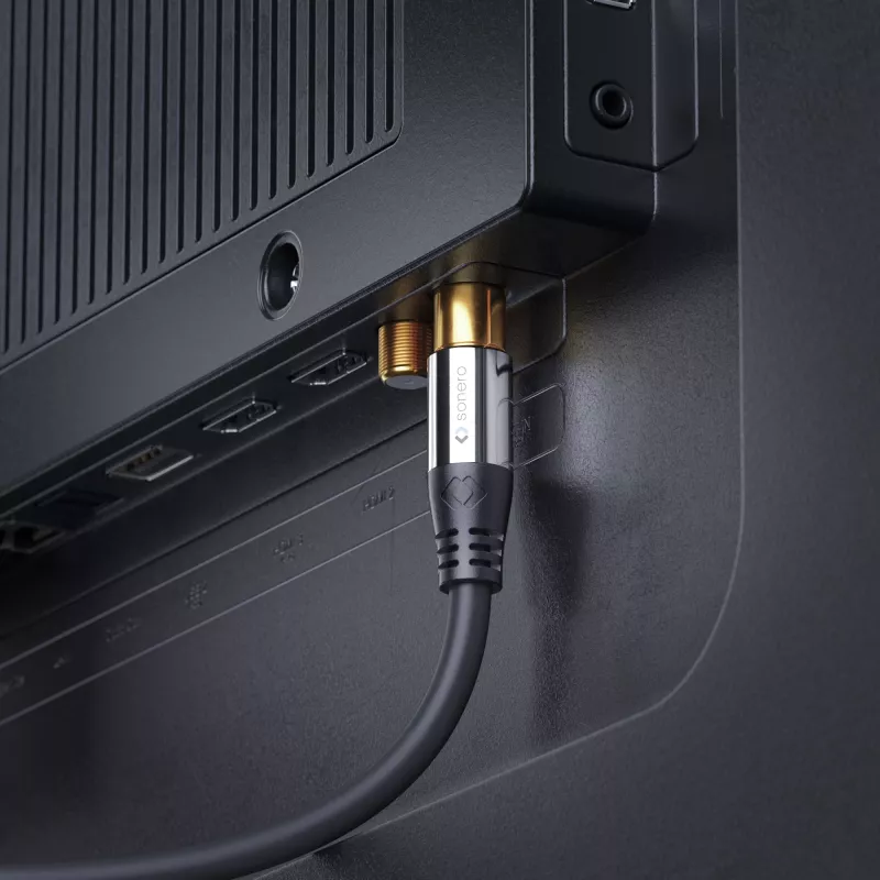PURELINK Sonero antenos kabelis 2m S-AC000-020 Premium, koaksialinis vyriškas į moterišką, 75 Ohm, dvigubai ekranuotas, baltas