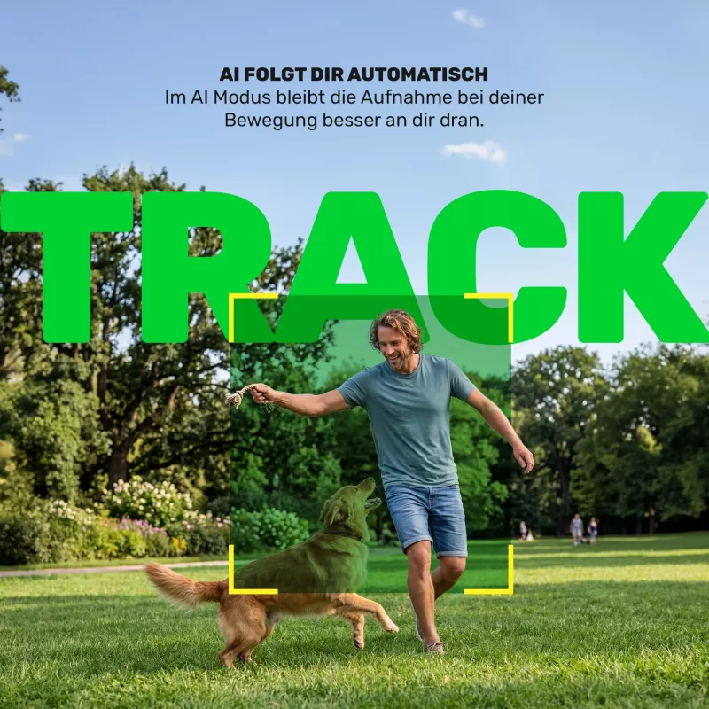 GREEN MNKY GM TrackMotion Gimbal Z.SH.1 - AI veido ir objektų sekimo išmanusis stabilizatorius, 360° pasukimas, gestų valdymas, USB-C, juodas